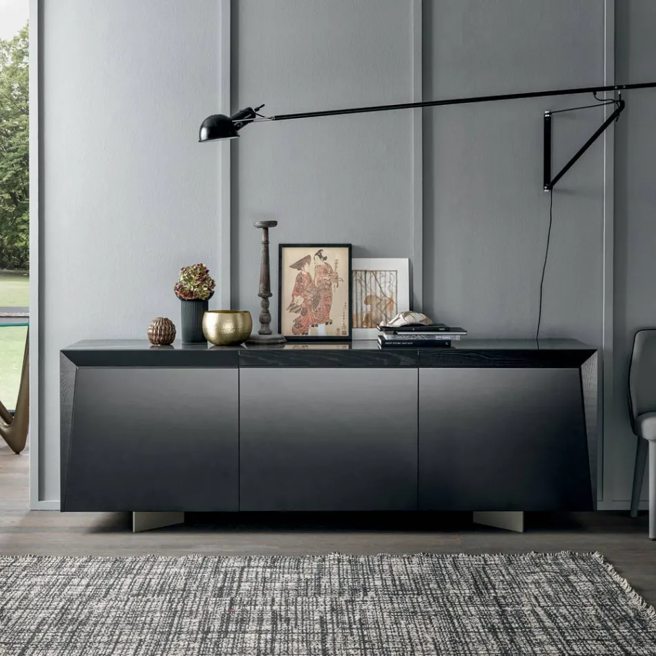 3-Door Wooden Sideboard with Inclined Edge and Ceramic Top - Mondolfo Viadurini