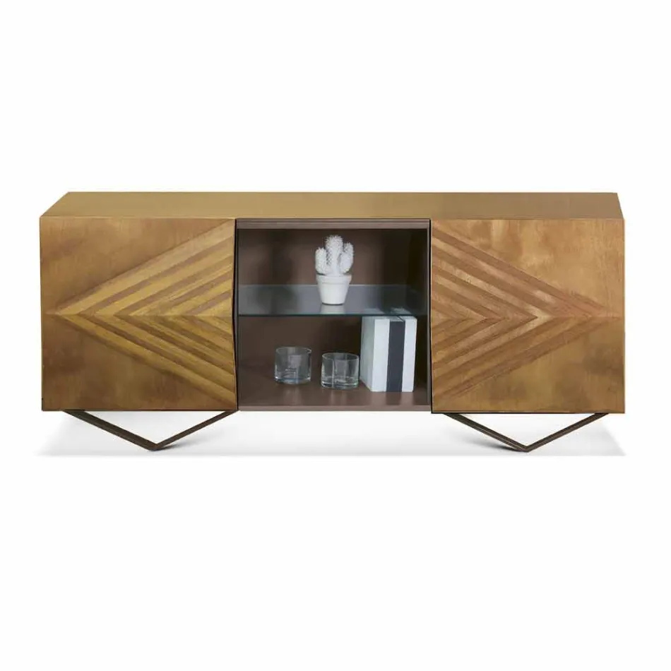 2 or 4 Doors Wooden Sideboard with Crystal Shelves Made in Italy - Gardena Viadurini