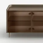 Curved Lacquered Wood Sideboard with Bronze Glass Doors Made in Italy - Lyra Viadurini
