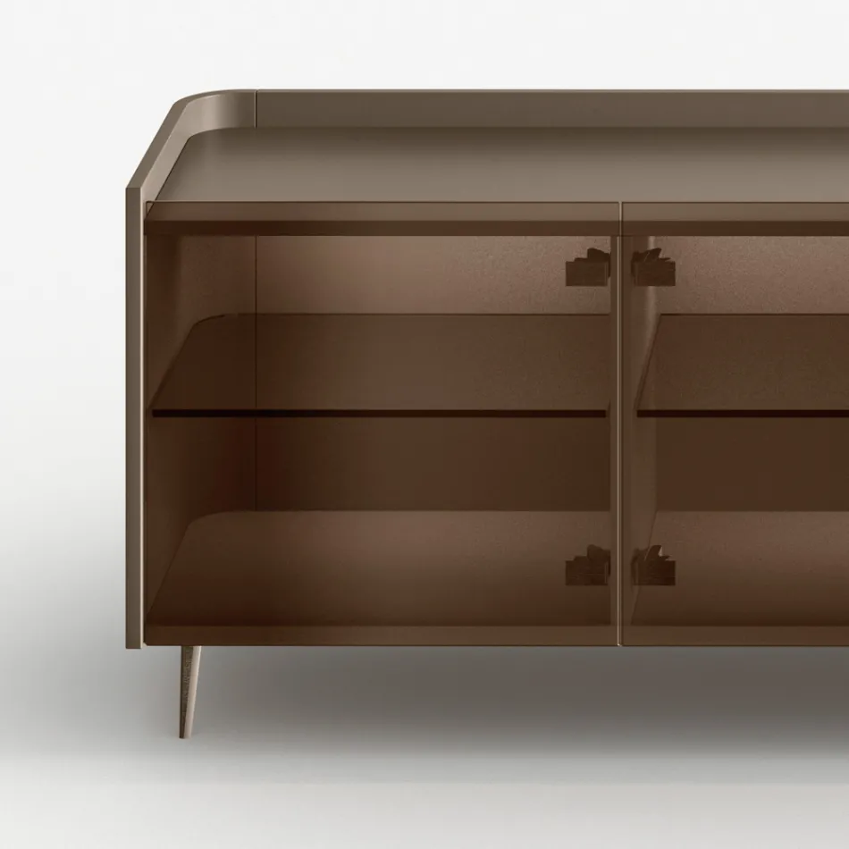 Curved Lacquered Wood Sideboard with Bronze Glass Doors Made in Italy - Lyra Viadurini