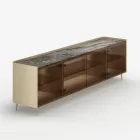 Curved Lacquered Wood Sideboard with Bronze Glass Doors Made in Italy - Lyra Viadurini