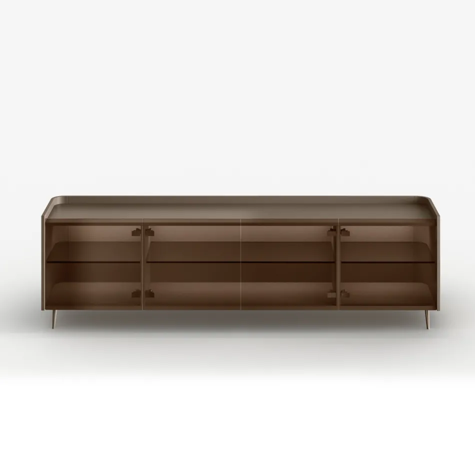 Curved Lacquered Wood Sideboard with Bronze Glass Doors Made in Italy - Lyra Viadurini