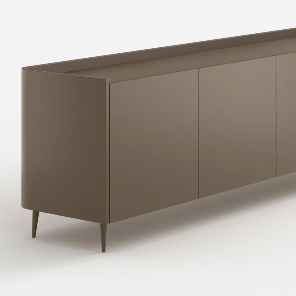 Exclusively Designed Platinum Lacquered Curved Wood Sideboard Made in Italy - Lyra Viadurini