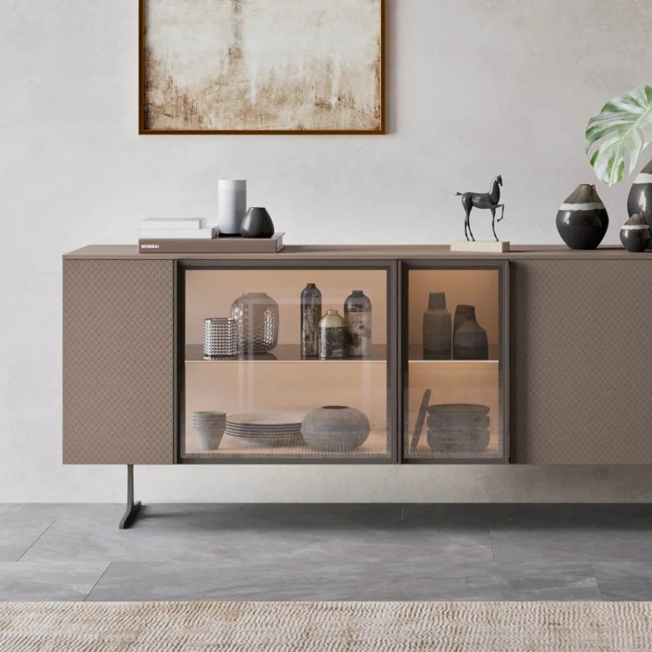 Sideboard in Ecological Wood, Glass and Metal for 4-Door Luxury Living Room - Bruno Viadurini