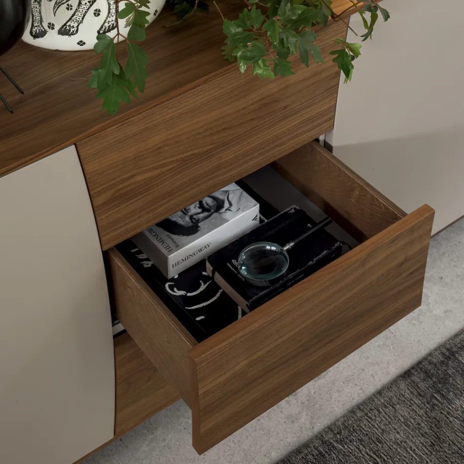 Sideboard in Lacquered Wood 2 Doors 3 Drawers Curvilinear Italian Design - Celio Viadurini