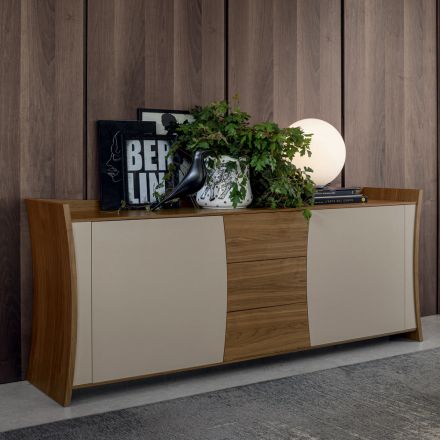Sideboard in Lacquered Wood 2 Doors 3 Drawers Curvilinear Italian Design - Celio Viadurini