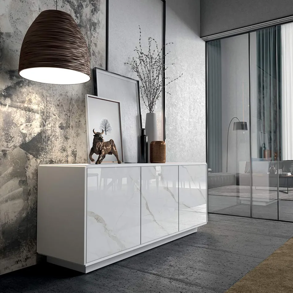 Sideboard in Lacquered Wood with 2 or 3 Ceramic Doors Made in Italy - Fiorenza Viadurini
