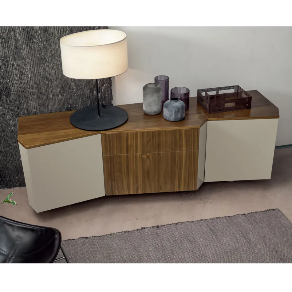 Sideboard in Mdf with 2 Doors and 2 Protruding Drawers Inclined Sides - Caspiter Viadurini