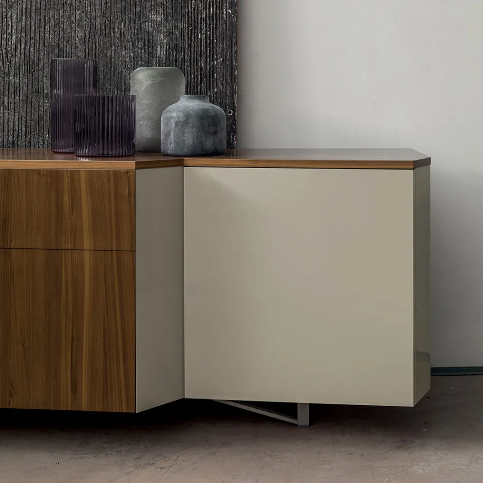 Sideboard in Mdf with 2 Doors and 2 Protruding Drawers Inclined Sides - Caspiter Viadurini