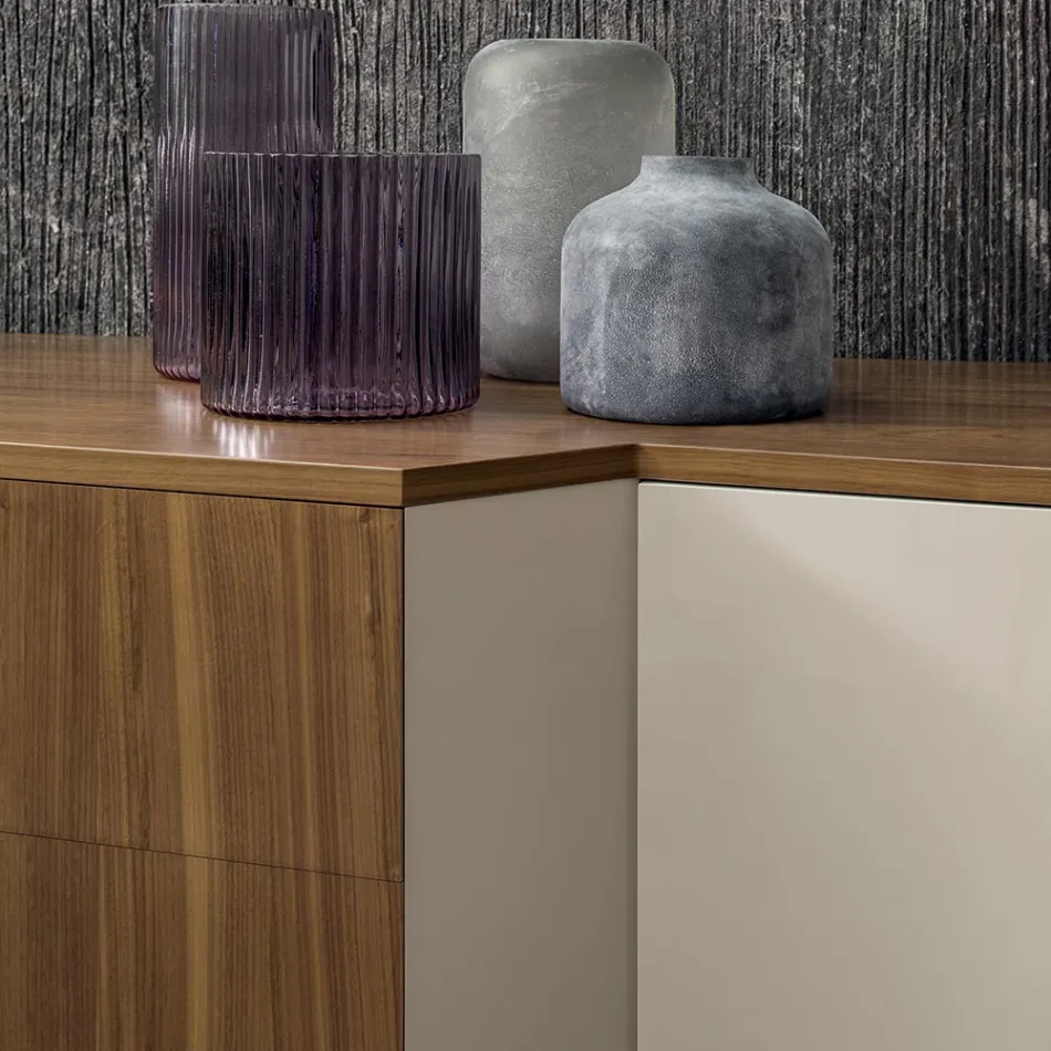 Sideboard in Mdf with 2 Doors and 2 Protruding Drawers Inclined Sides - Caspiter Viadurini