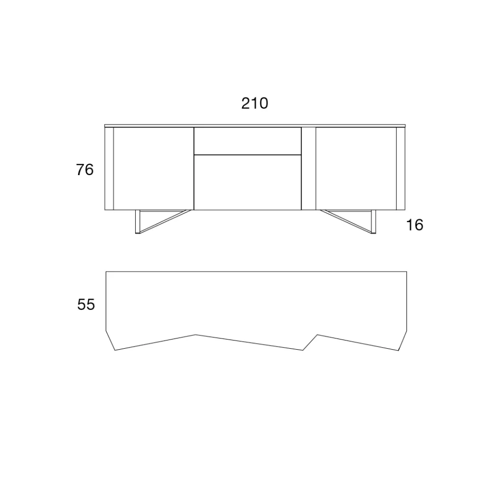 Sideboard in Mdf with 2 Doors and 2 Protruding Drawers Inclined Sides - Caspiter Viadurini