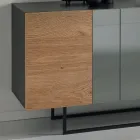 Melamine Sideboard with 3 Oak Doors and Mirror Made in Italy - Romina Viadurini