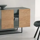 Melamine Sideboard with 3 Oak Doors and Mirror Made in Italy - Romina Viadurini