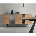 Melamine Sideboard with 3 Oak Doors and Mirror Made in Italy - Romina Viadurini