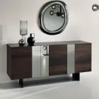 Melamine Sideboard with 3 Oak Doors and Mirror Made in Italy - Romina Viadurini