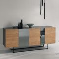 Melamine Sideboard with 3 Oak Doors and Mirror Made in Italy - Romina