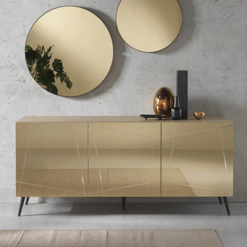 Sideboard in Melamine with Mirror Covered Doors Made in Italy - Ester Viadurini