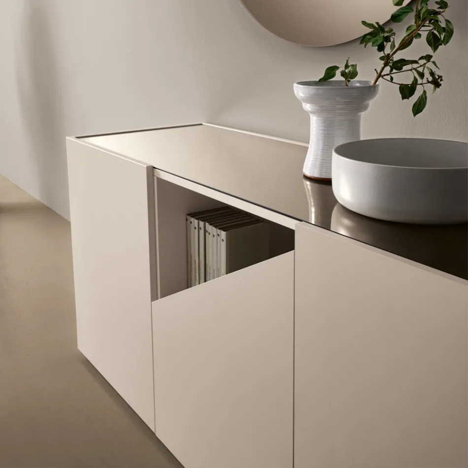 Floor-Standing Sideboard in Melamine with Diagonal Cut Made in Italy - Seta Viadurini