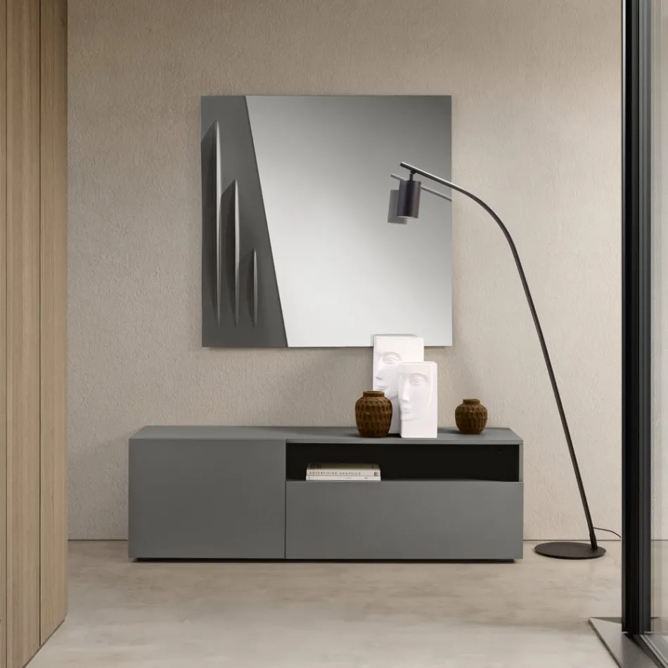 Miral Floor-Standing Melamine Sideboard with a Linear Design Made in Italy Viadurini