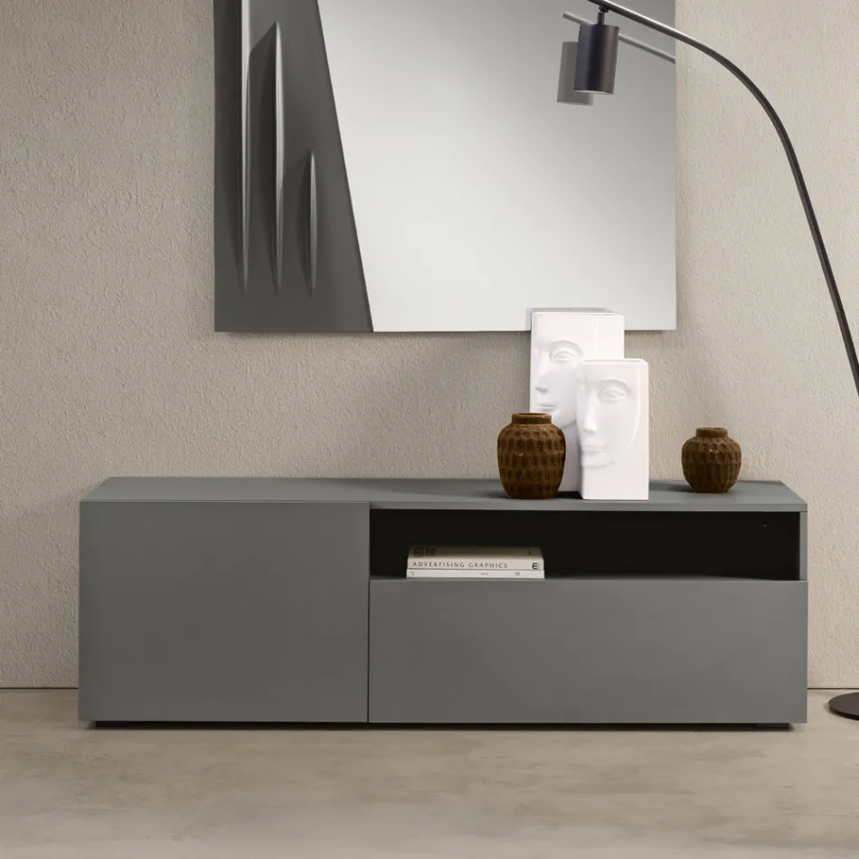 Miral Floor-Standing Melamine Sideboard with a Linear Design Made in Italy Viadurini
