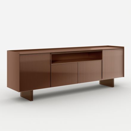 Back-Lacquered Glass Sideboard with Solid Wood Profile Made in Italy - Lutea Viadurini