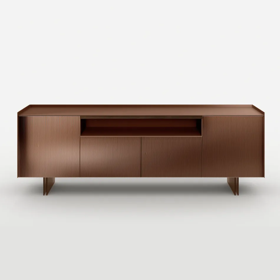 Back-Lacquered Glass Sideboard with Solid Wood Profile Made in Italy - Lutea Viadurini