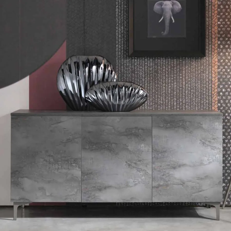 Modern Sideboard with Three Doors in Bronze or Gray Melamine Made in Italy - Clemente Viadurini