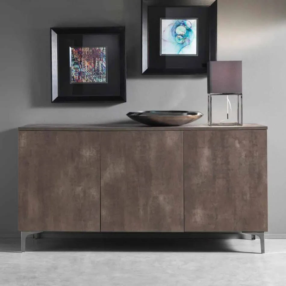 Modern Sideboard with Three Doors in Bronze or Gray Melamine Made in Italy - Clemente Viadurini