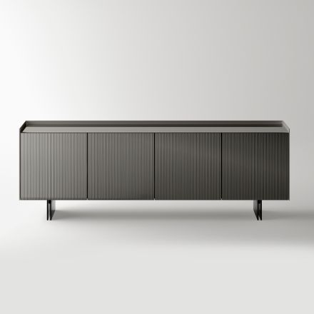 Modern Sideboard with Hinged Doors in Back-Lacquered Glass Made in Italy - Lutea Viadurini