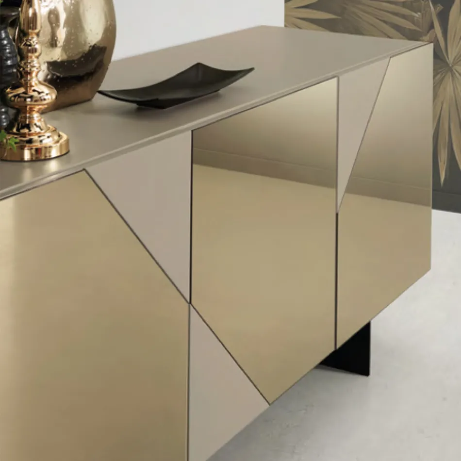 Modern Sideboard with Mdf Doors Covered in Mirror Made in Italy - Morgana Viadurini