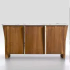 Modern Wooden Sideboard with Top and Door in Marble Gres Made in Italy - Wonka Viadurini