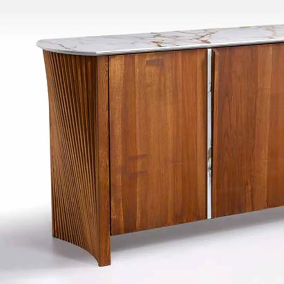 Modern Wooden Sideboard with Top and Door in Marble Gres Made in Italy - Wonka Viadurini