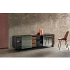 Modern Sideboard on Smoked Glass Wheels and Ceramic Top Made in Italy - Sciocca Viadurini