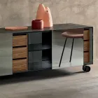 Modern Sideboard on Smoked Glass Wheels and Ceramic Top Made in Italy - Sciocca Viadurini
