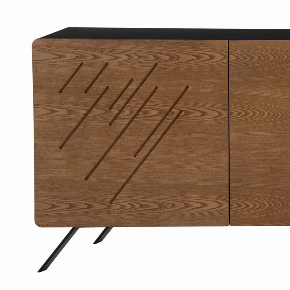 Living Room Sideboard in Mdf with 2 or 3 Door Engravings Made in Italy - Elegance Viadurini