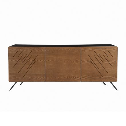 Living Room Sideboard in Mdf with 2 or 3 Door Engravings Made in Italy - Elegance Viadurini