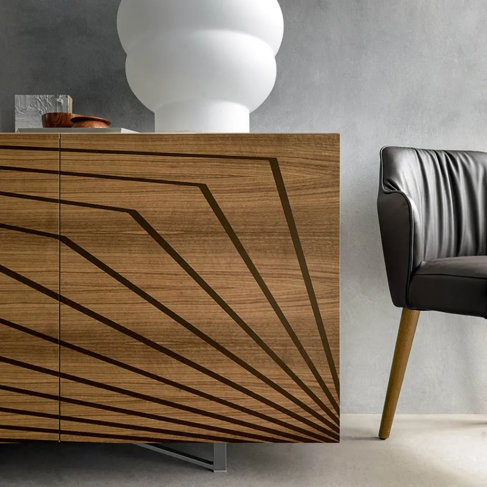 Living Room Sideboard in Lacquered Mdf 3 Doors with Screen Printed Inlays - Saronno Viadurini