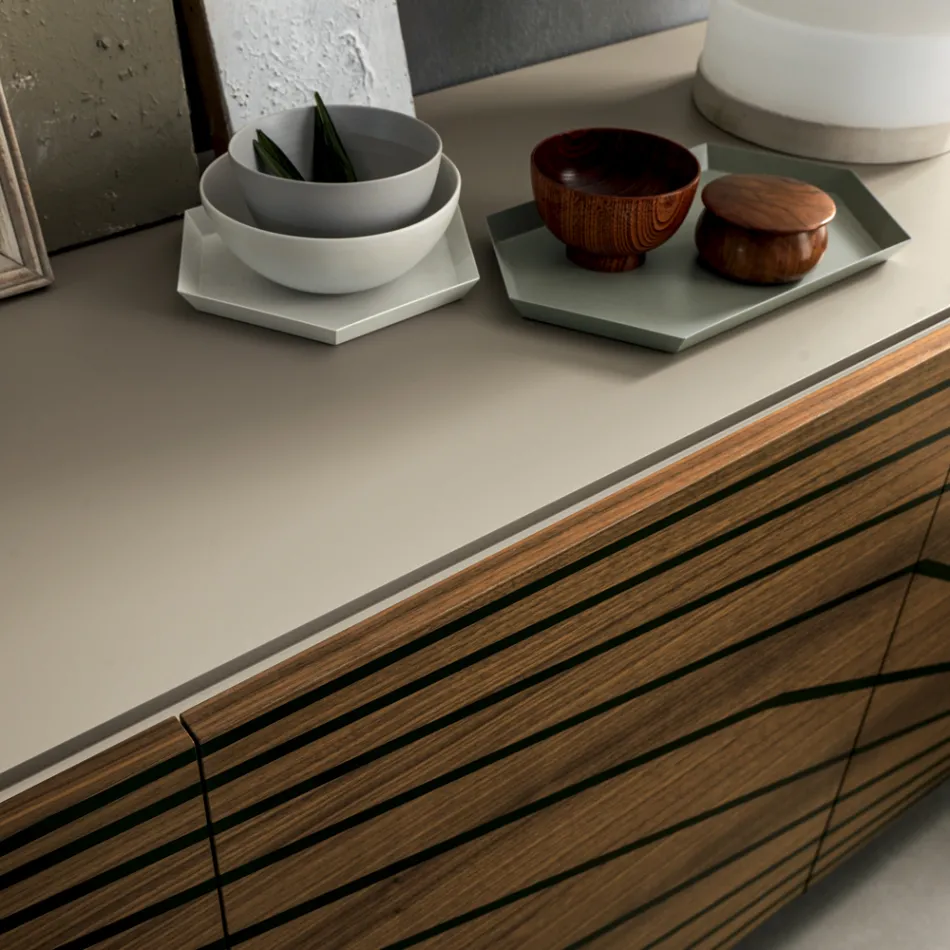 Living Room Sideboard in Lacquered Mdf 3 Doors with Screen Printed Inlays - Saronno Viadurini