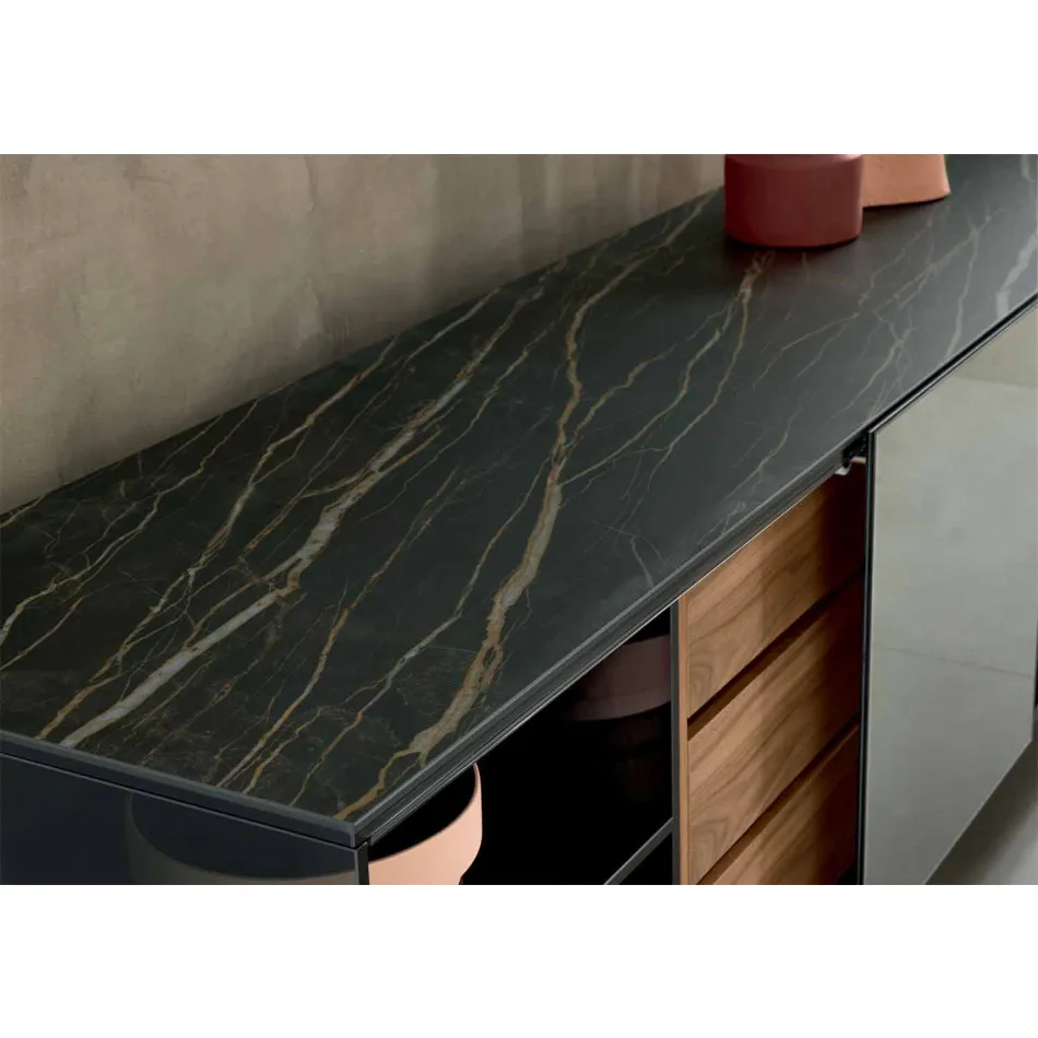 Smoked Glass Living Room Sideboard with Bronze Mirror Door Made in Italy - Silly Viadurini