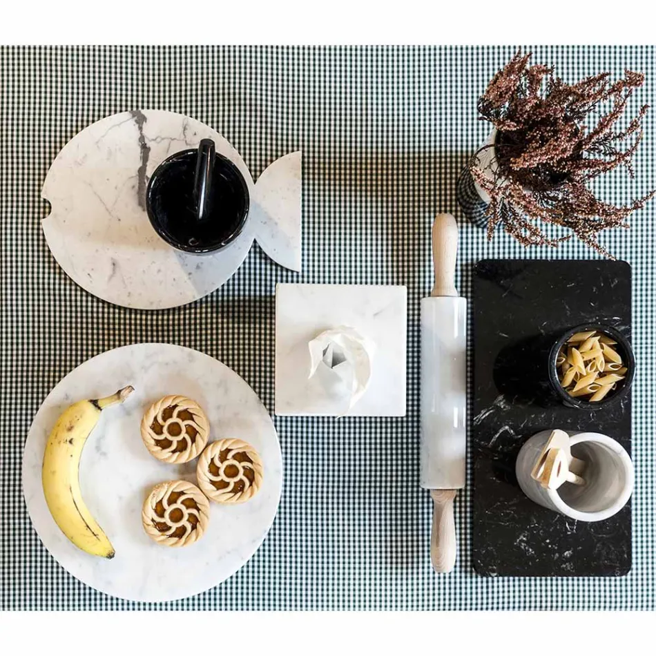 Marble Rolling Pin with Wooden Handles Made in Italy - Senni Viadurini