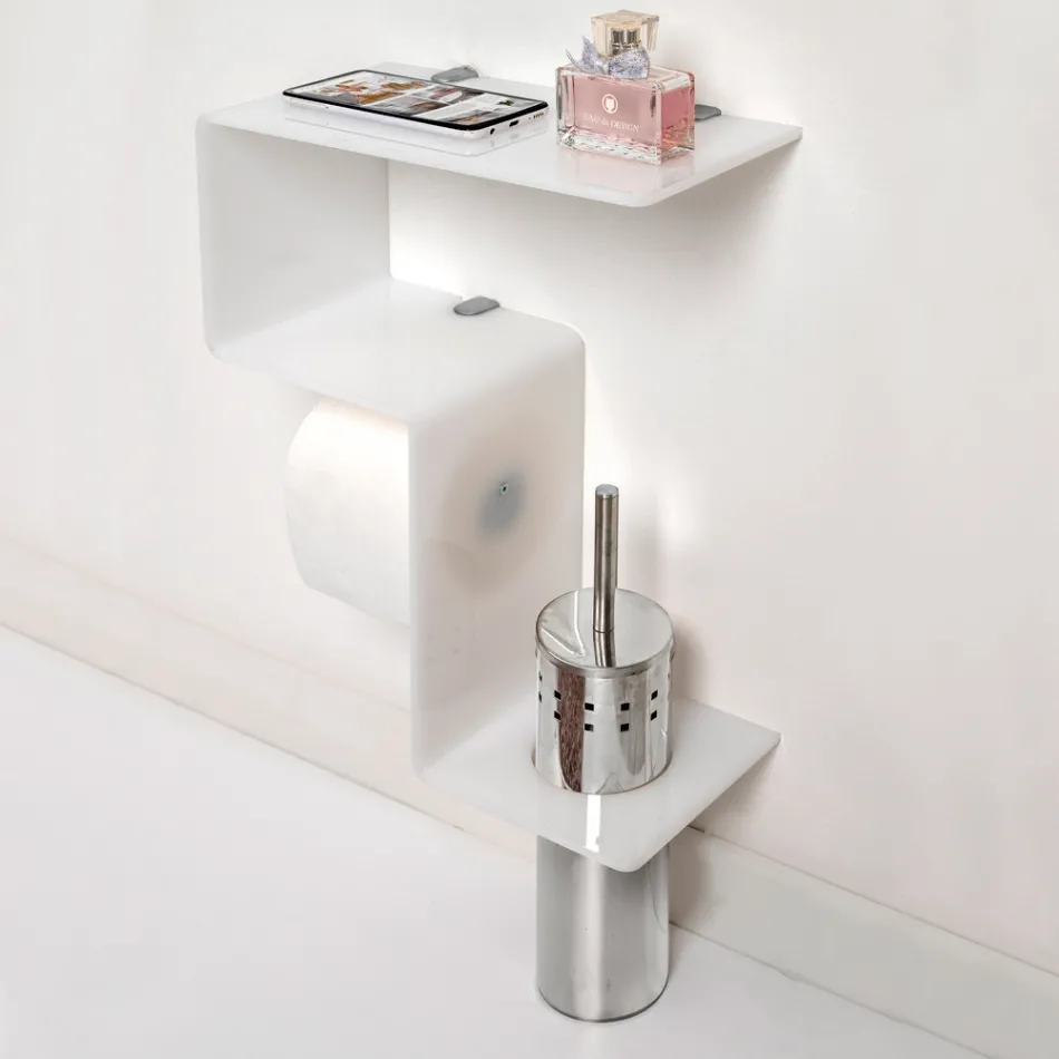 Bathroom Shelf with Roll Holder and Toilet Brush Holder Made in Italy - Scrooge Viadurini
