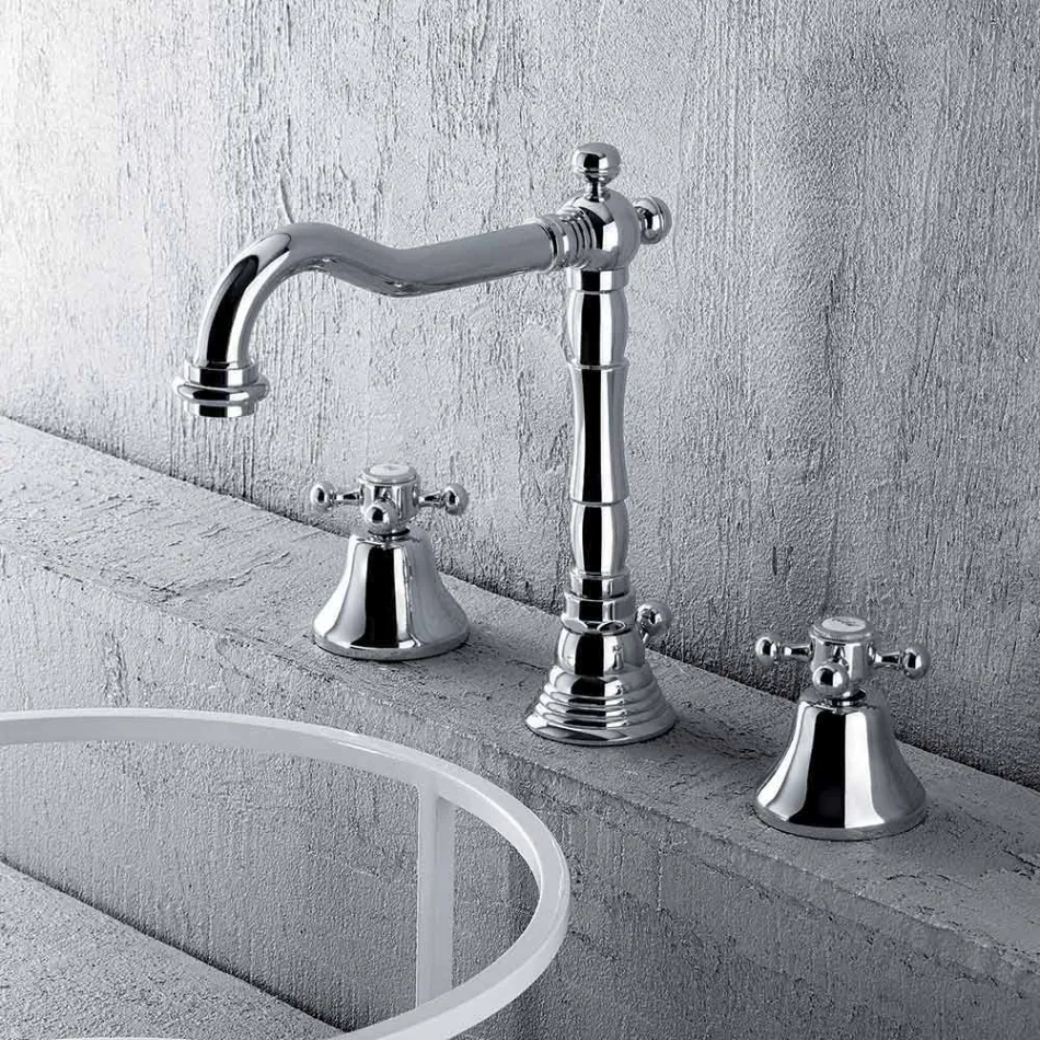 Classic 3-Hole Mixer for Washbasin in Brass Made in Italy - Lisca Viadurini