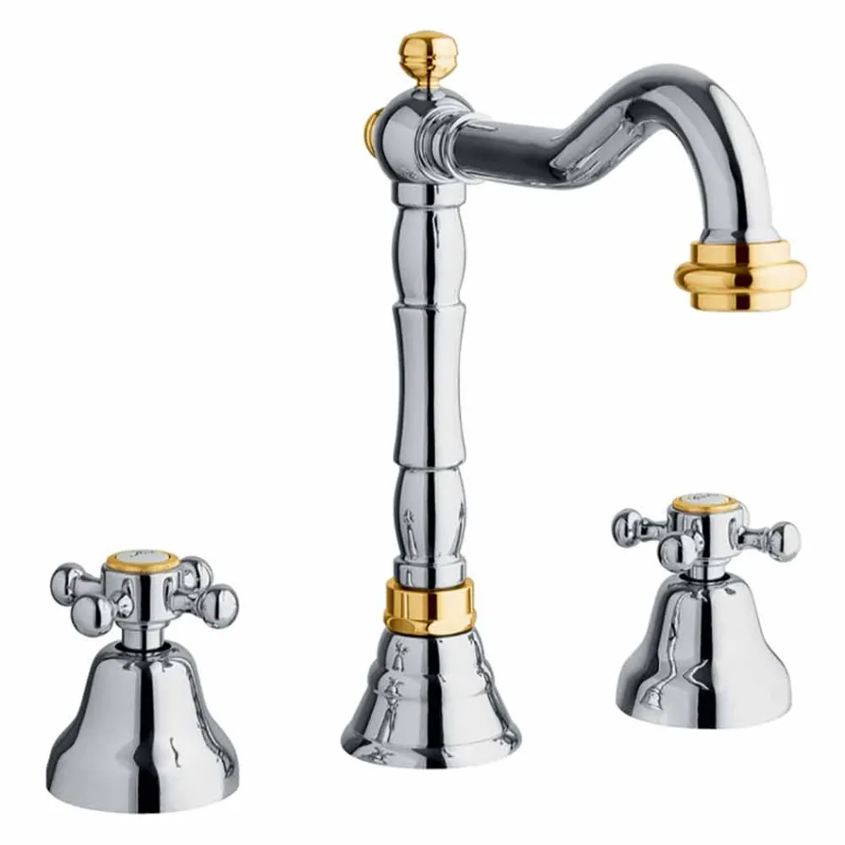 Classic 3-Hole Mixer for Washbasin in Brass Made in Italy - Lisca Viadurini