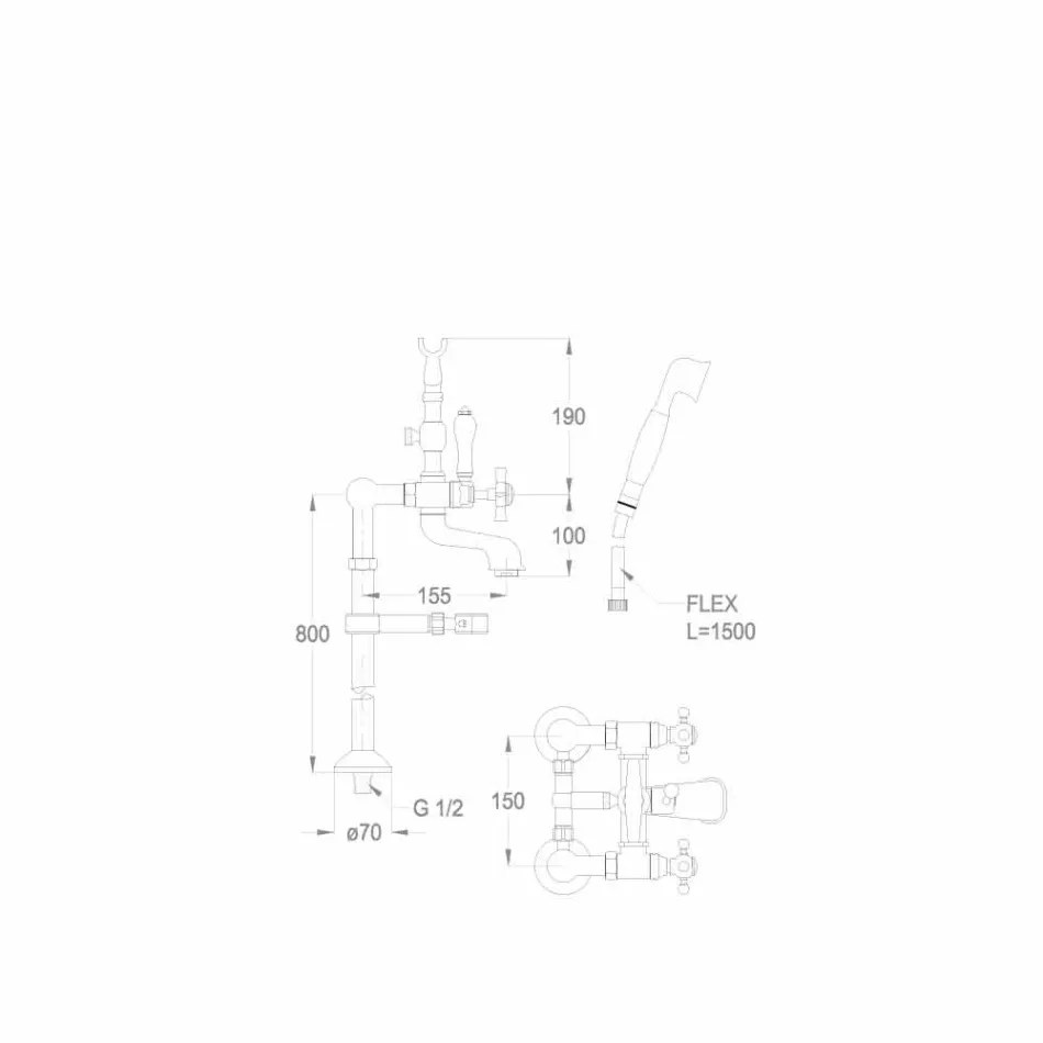 Classic Floor Mixer for Bathtub Made in Italy Brass - Omidio Viadurini