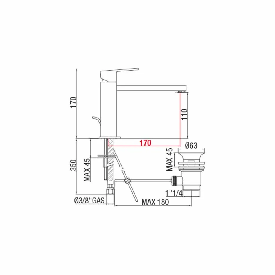 Bathroom basin mixer with spout 170 mm center distance Made in Italy - Medida Viadurini