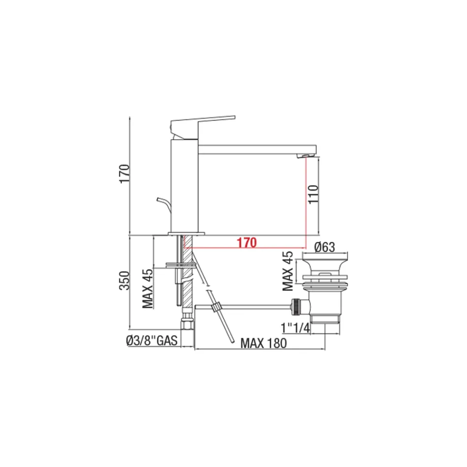 Bathroom basin mixer with spout 170 mm center distance Made in Italy - Medida Viadurini