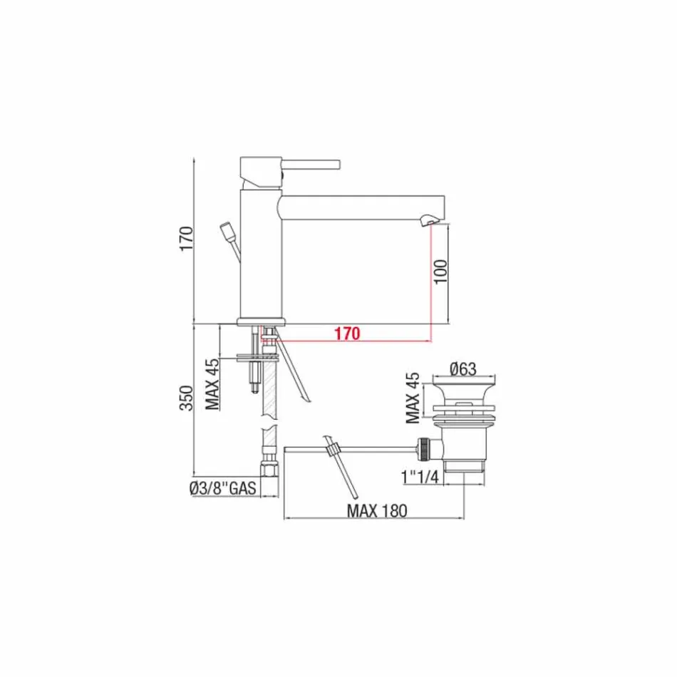 Brass basin mixer with spout 170 mm center distance Made in Italy - Ermia Viadurini