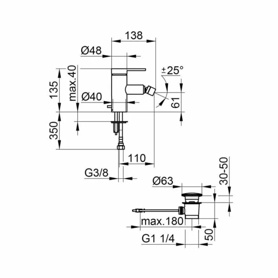 Modern bidet mixer with pop-up waste in chrome metal - zanio Viadurini