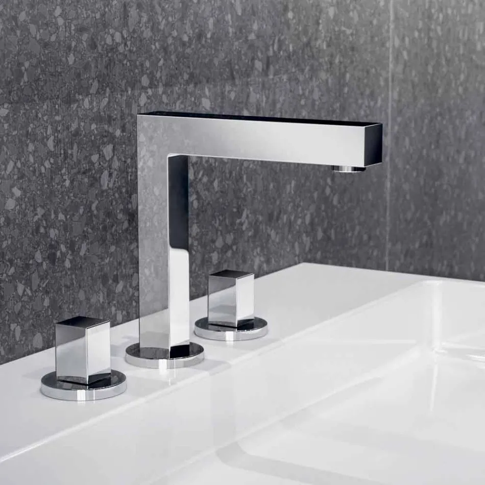Modern Three-Hole Chrome Metal Bathroom Sink Mixer - Girino Viadurini