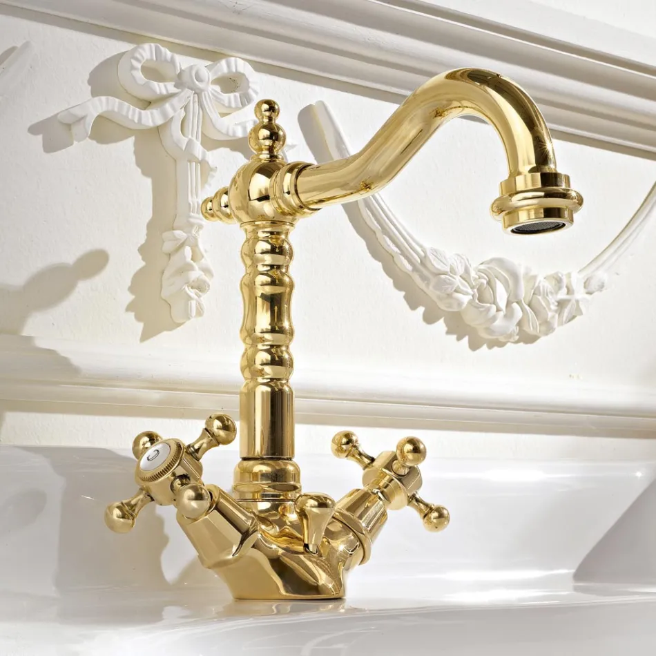 Vintage Design Single Hole Basin Mixer in Brass Made in Italy - Ursula Viadurini